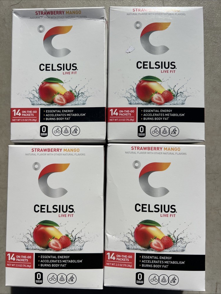 4-CELSIUS On The Go Strawberry Mango, Sugar Free Energy Drink Mix (14 Sticks)