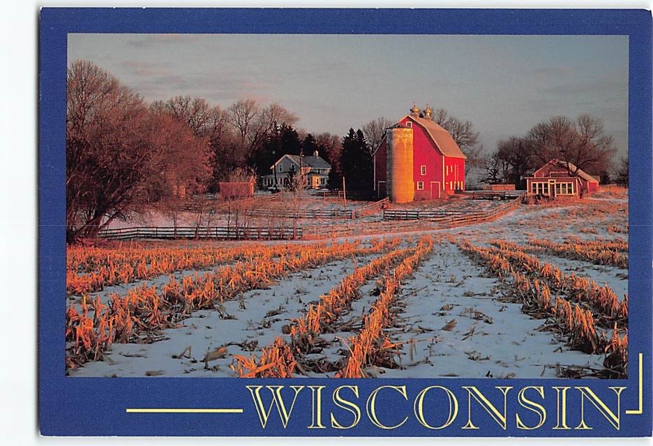 Postcard Winter Country Farm Scene in Wisconsin USA