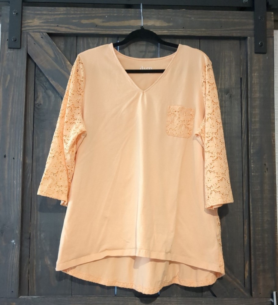 Denim and Company D & Co Plus Size Women's 3/4 Sleeve Lace Blouse Shirt Size 1X