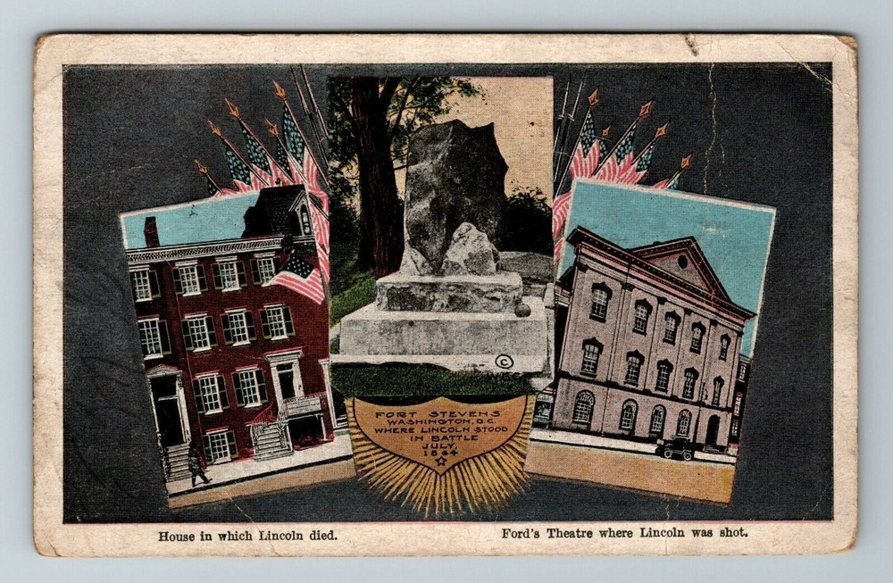 Washington DC-Ford's Theater, House Where Lincoln Died, Statue Vintage Postcard