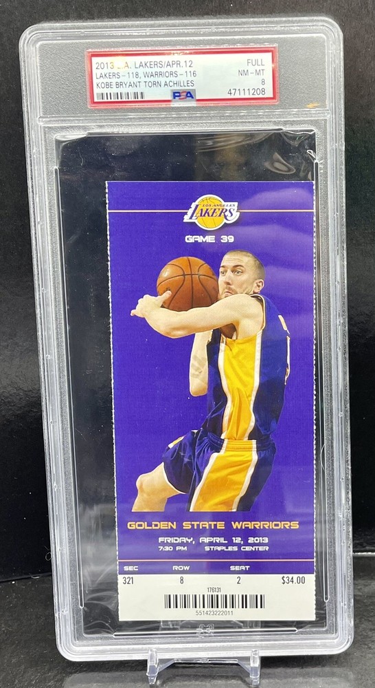 KOBE BRYANT TORN ACHILLES GAME FULL TICKET 2013🐍MAMBA MENTALITY 4/12/13🔥PSA 8-image