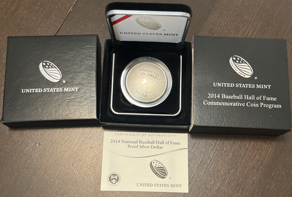2014 P BASEBALL HALL OF FAME COMMEMORATIVE COIN PRIGRAM SILVER DOLLAR. Box & COA