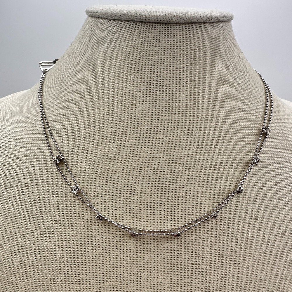 Vintage 90s Double Row SilverTone Ball Chain Choker Necklace Clear Glass Jewelry