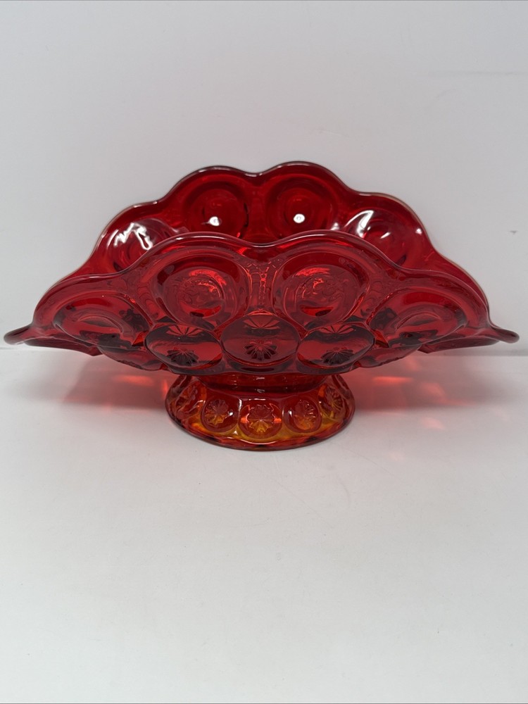Vintage LE Smith Amberina Moon Stars Glass Footed Banana Boat 12 Inch Fruit Bowl