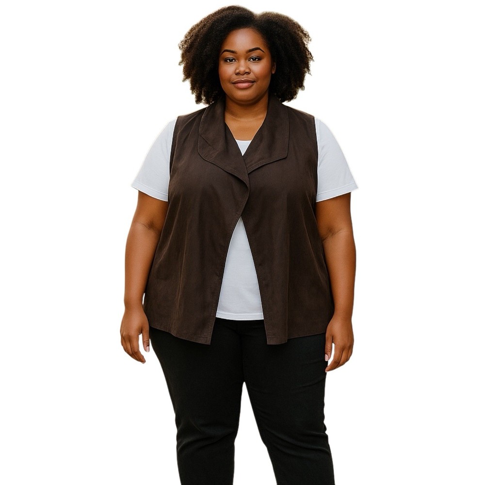 Philosophy Vest Womens 2X Brown Sleeveless Open Front Faux Suede Layering Plus