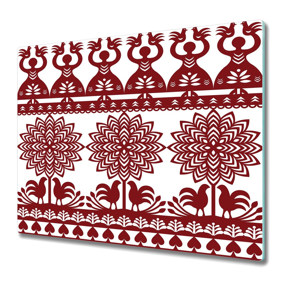 Glass Chopping Board Utensil Board Kurpie Papercut red and white photo 60x52