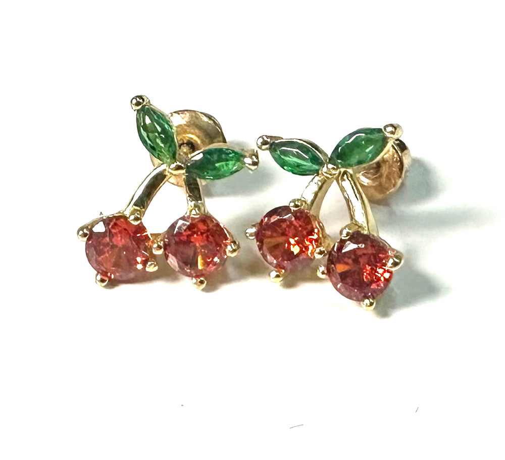 Vintage Cherry Fruit Stud Earrings MARKED 925 Sterling Silver Jewelry Lot I