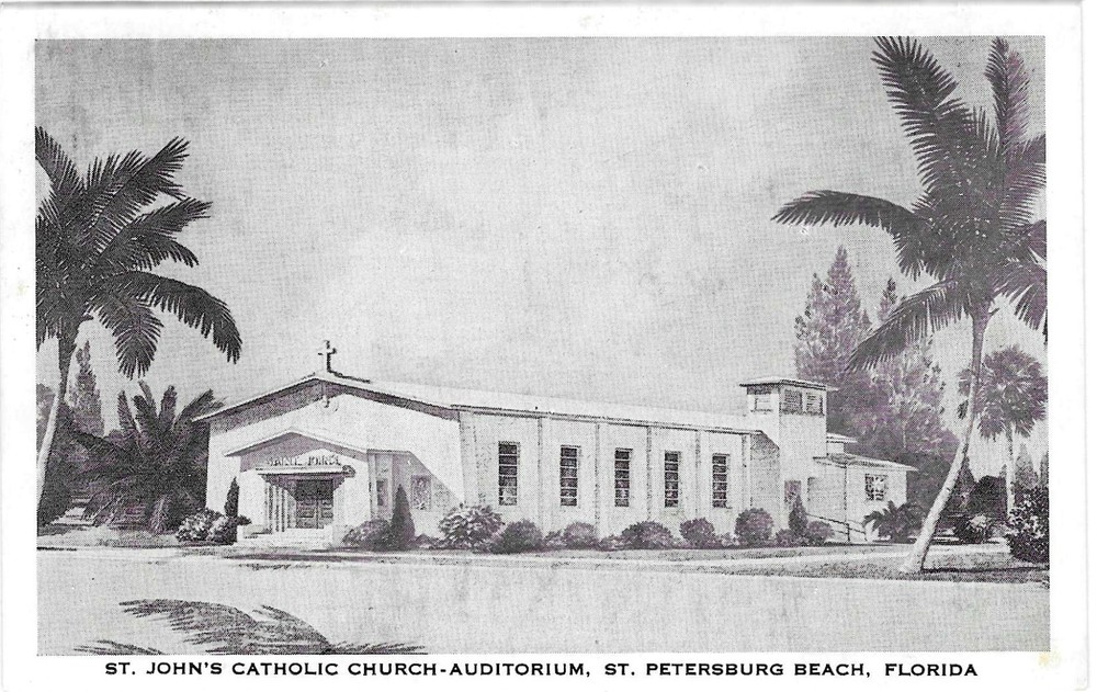 Vintage Florida Chrome Postcard St Petersburg John's Catholic Church Auditorium