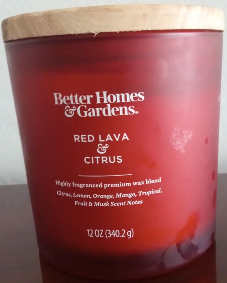 Better Homes & Gardens 12 oz Red Lava & Citrus Scent 2-Wick Jar Candle Glass Lid