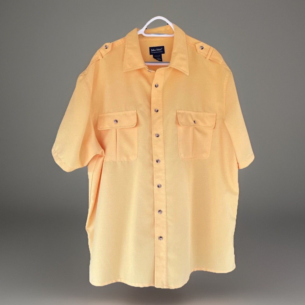 John Blair Shirt Men’s 2XL Yellow Button Up Short Sleeve Comfort Casual Pockets