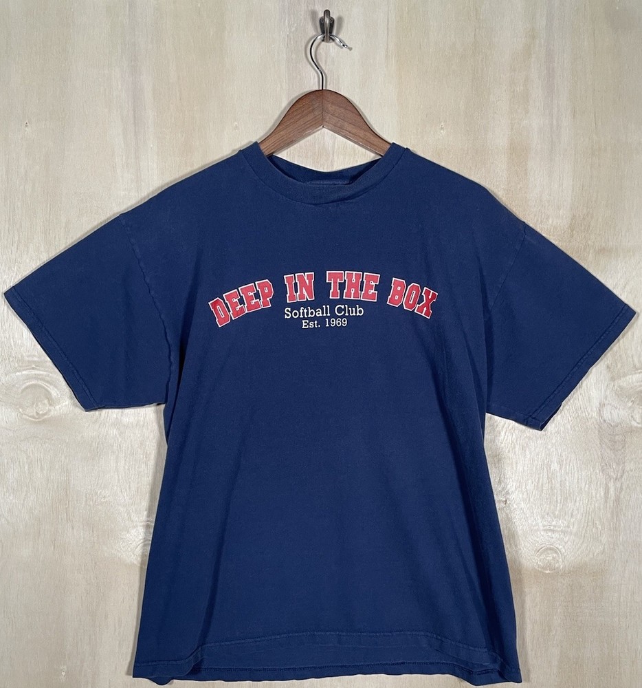 VINTAGE Y2K Gildan Shirt Mens XL Navy Blue Short Sleeve Softball Casual Oversize