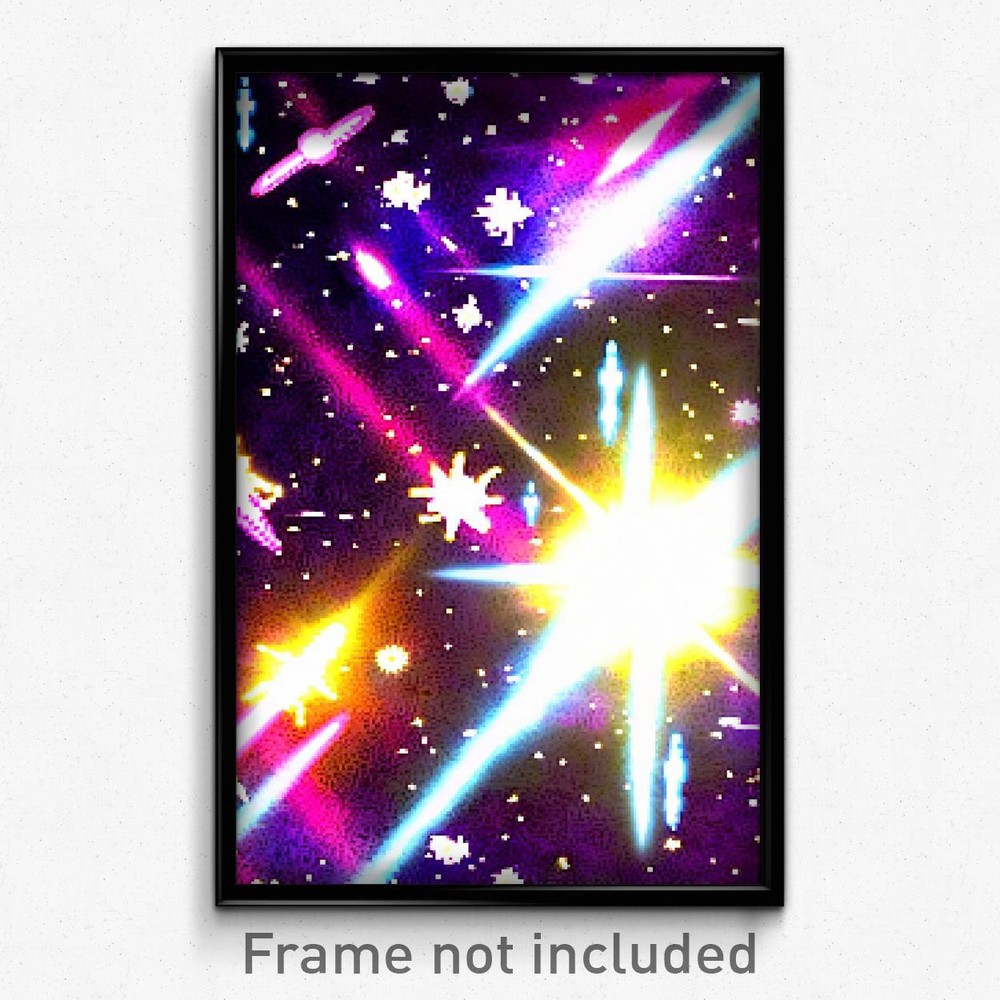 8 Bit Glossy Galaxy Battle Pixel Art Poster - Psychedelic Video Game Print