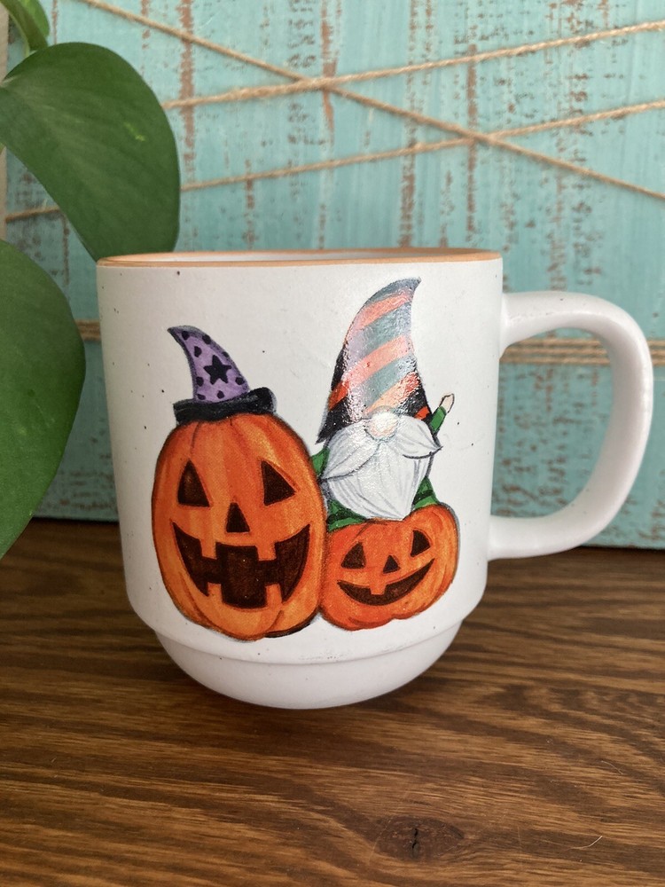 Cobwebs & Cauldrons Gnome and Pumpkin Halloween Stoneware Mug Coffee Cup