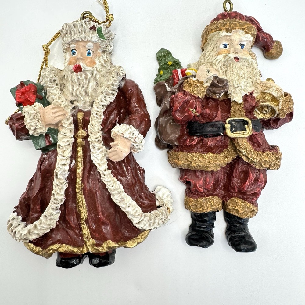 Vintage Santa Claus Christmas Ornaments Lot 2 Taiwan ROC Resin Holiday Decor