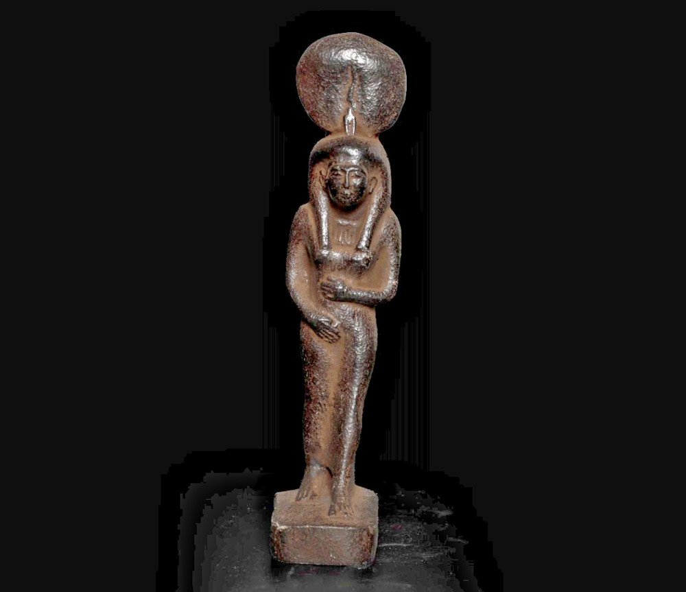 Ancient Egyptian Goddess Hathor Statue Rare Basalt Figure Solar Disk Artifact BC