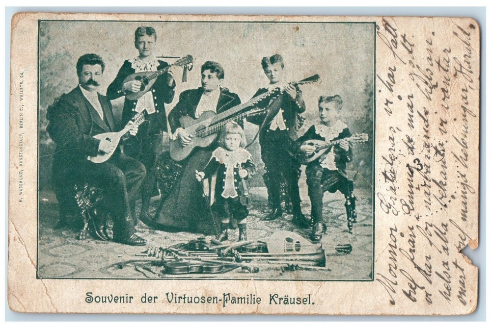 1902 Souvenir of the Krausel Family of Virtuosi Sweden Antique Posted Postcard