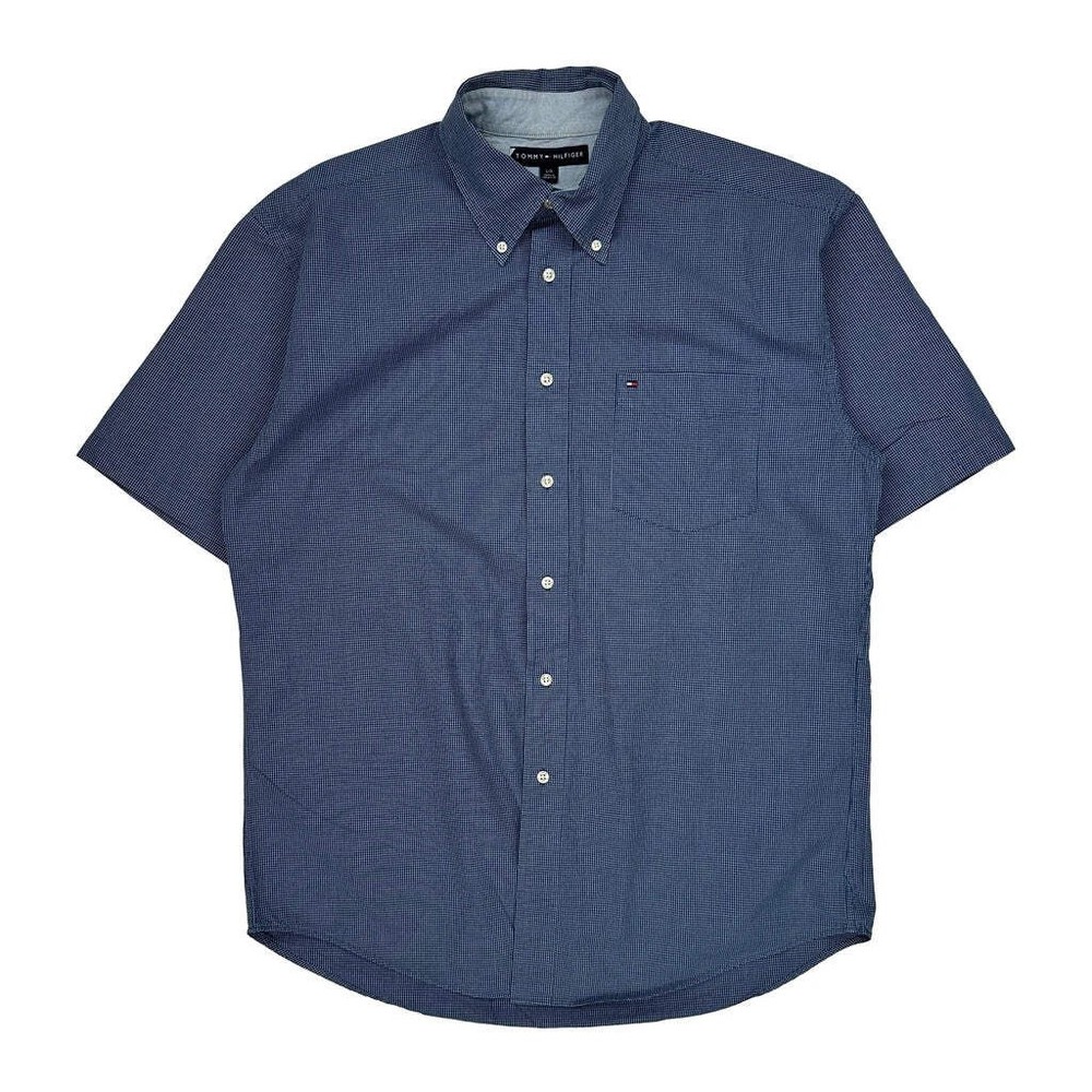 Tommy Hilfiger Checked Short Sleeve Shirt - Large Blue Cotton