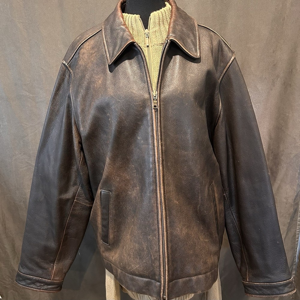 Vintage Eddie Bauer Jacket Men Xl  BrownDistressed Light Patina Genuine Leather