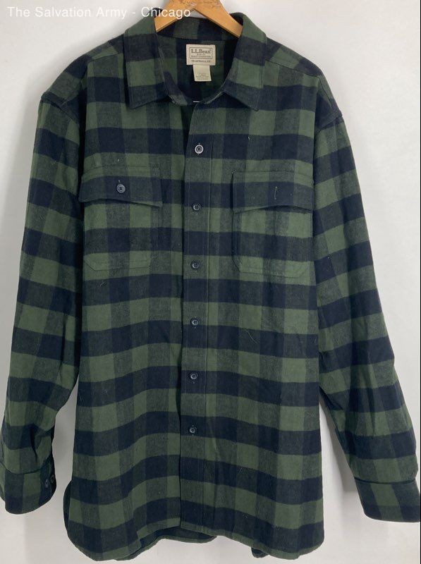 L.L. Bean Mens Green Plaid Traditional Fit Long Sleeve Button-Up Shirt Size L