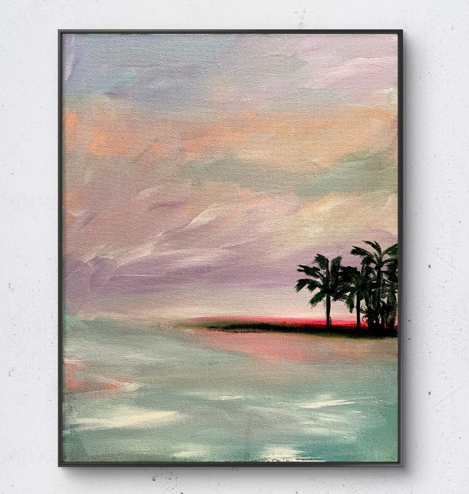 Mary Myers Original Abstract Expressionism 11x14 Palm Tree Sunset Signed Fine-image