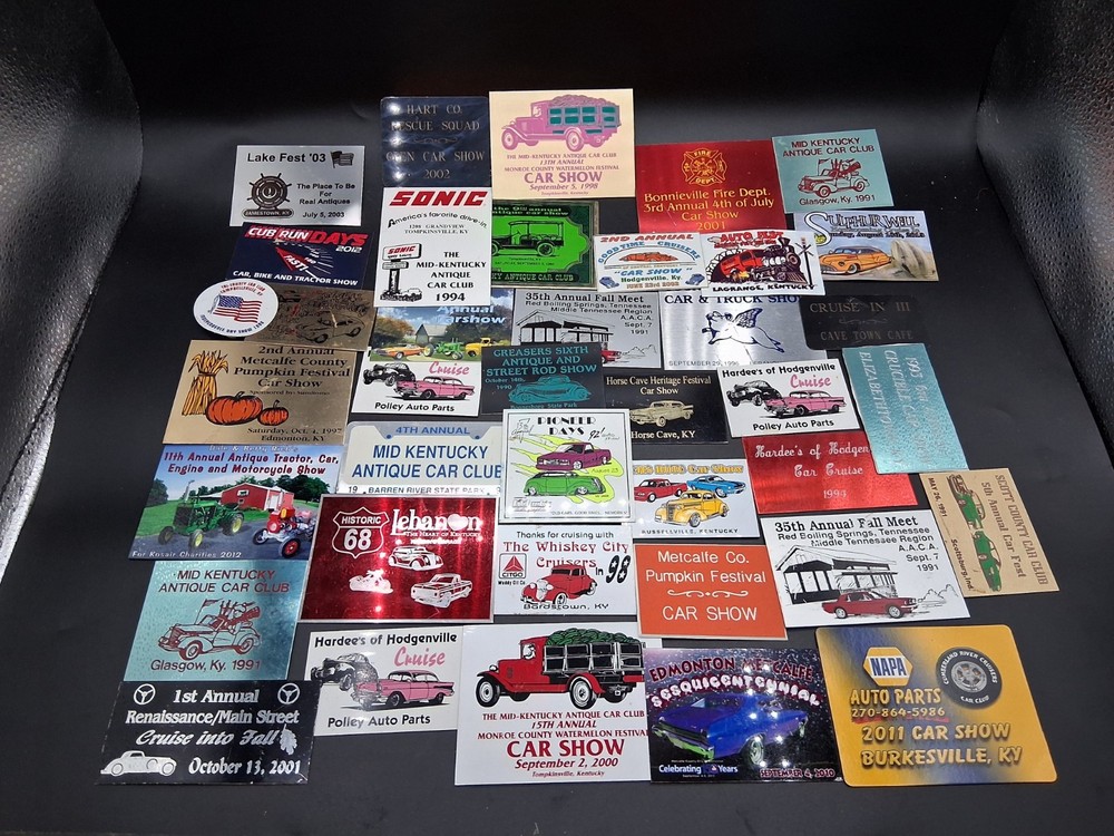 1980's-2013 Lot of 40 Street Rod, Tractor, Car Club/Shows Metal Dash Plaques
