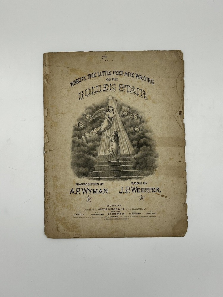 Where the Little Feet Are Waiting or The Golden Stair 1866 Antique Sheet Music