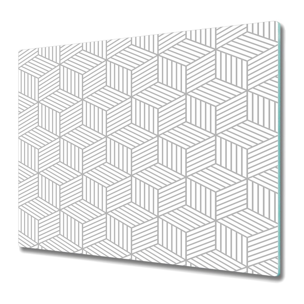 Glass Worktop Kitchen Chopping Board grey Cubes Geometric Op Art Modern 60x52