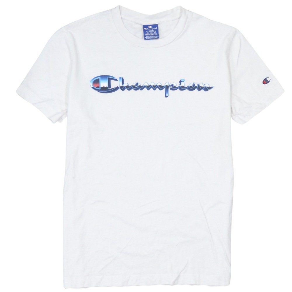 Champion Mens T Shirt White Graphic Script Logo Short Sleeve Athletic Tee XS