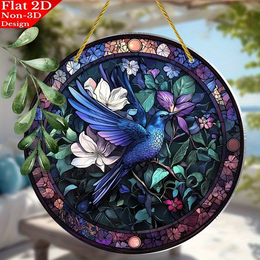 8x8 Bohemian Hummingbird Light Catcher Floral Wall Decor Nature Gift