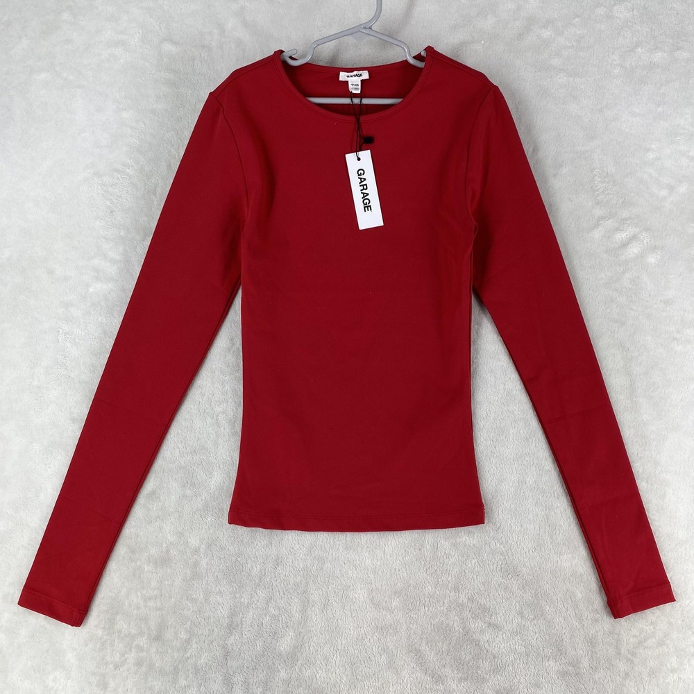 Garage Shirt Womens XS Jester Red Sleek Crewneck Long Sleeve Slim Jersey NEW