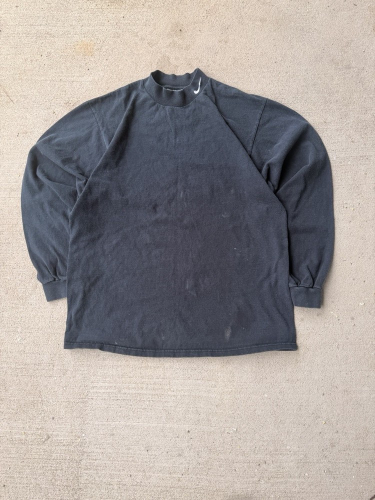 Vintage 90s Nike Embroidered Small Swoosh Mock Neck Long Sleeve T-Shirt Size M