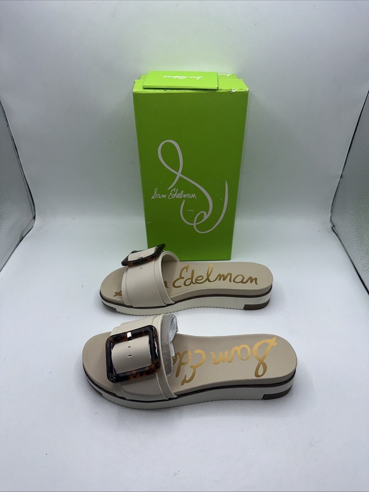 Sam Edelman Ariane Slide Sandals Women's Ivory Sz 9 G8847L1100 Tortoise Buckle