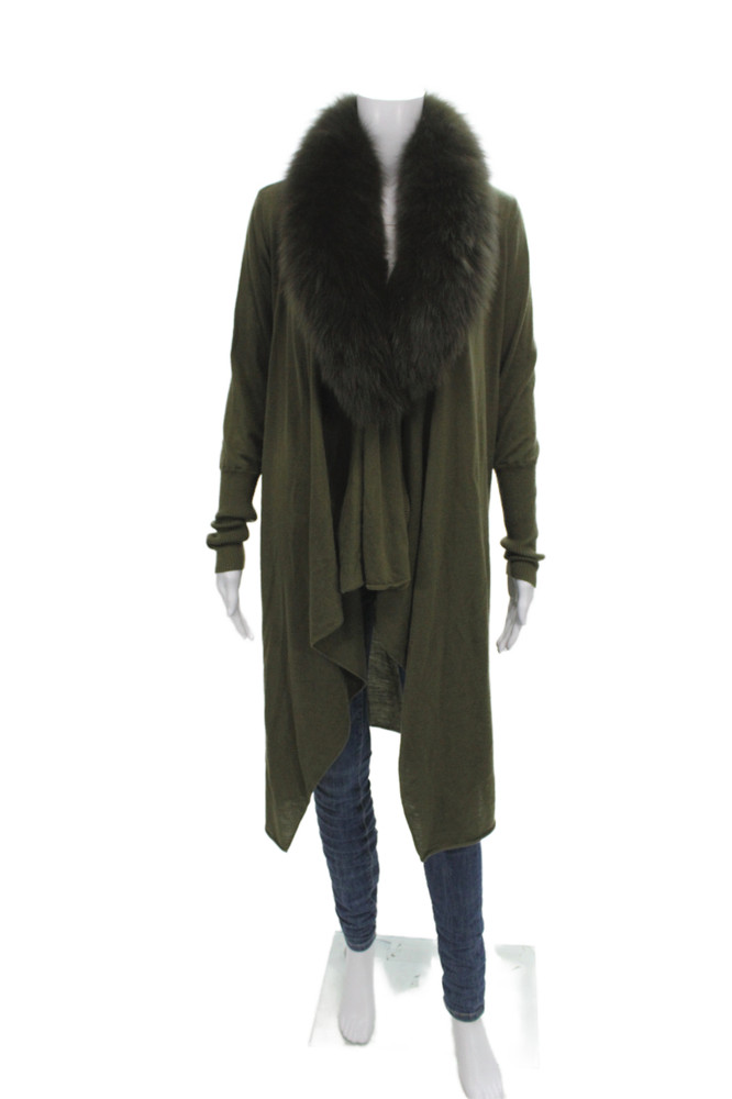 Alice + Olivia Womens Green Viscose Collared Long Sleeve Cardigan Size SFree Shipping in US $100+ Orders | $6.95 Orders Below