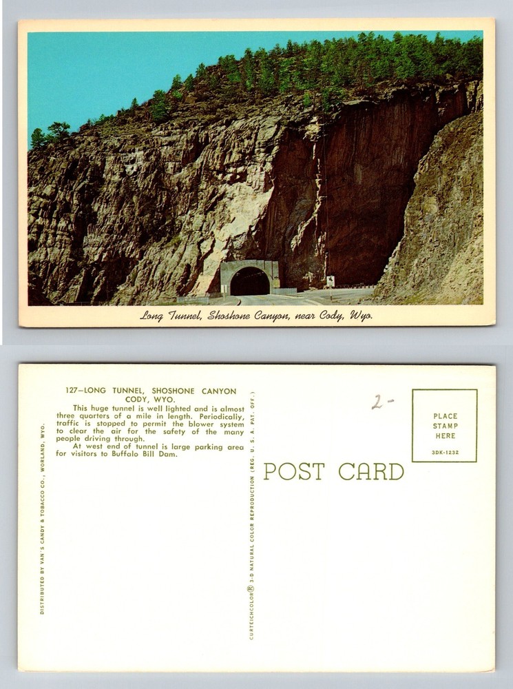 Cody, WY-Wyoming, Long Tunnel Shoshone Canyon Buffalo Bill Dam Vintage Postcard