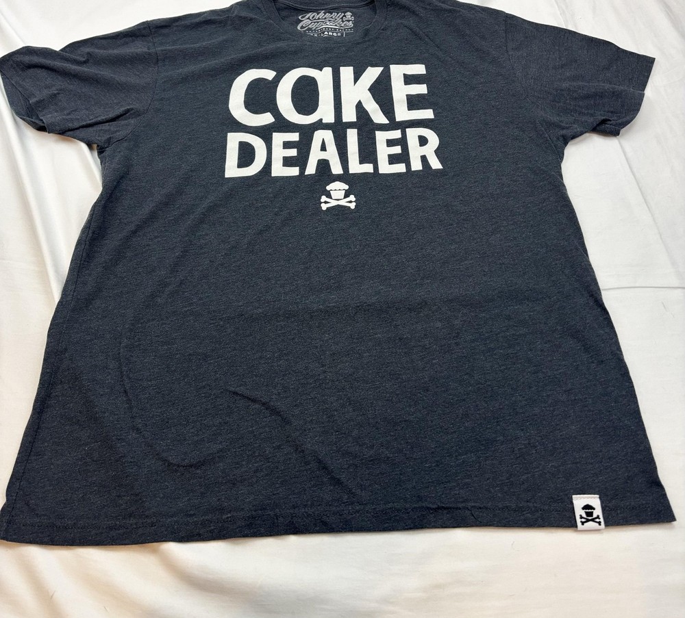 Johnny Cupcakes Cake Dealer Shirt Mens 2XL Gray Funny Food Graphic Tee T-Shirt