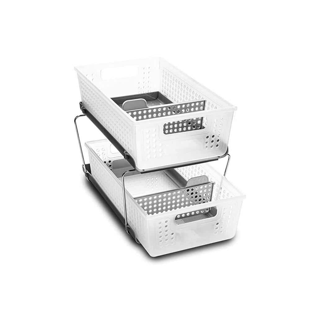 2-Tier Plastic Organizer with Slide-Out Bins for Under Sink Storage