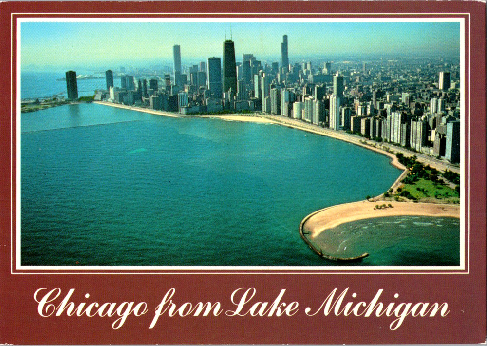 Vintage Postcard Chicago Illinois Aerial View Lake Michigan Downtown Skyline