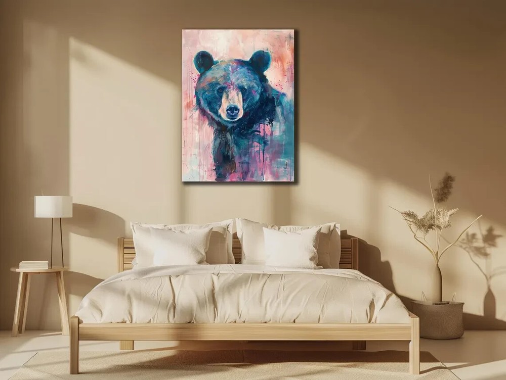 Colorful Bear Abstract Blue Pink Paint Unframed Canvas Print Australian Wall Art