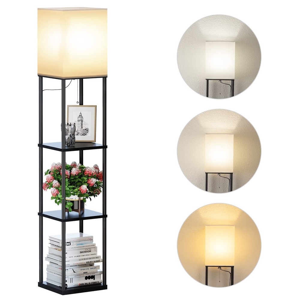 Floor Lamp with Shelves, Modern Square Standing Lamp with 3 Color Temperature...
