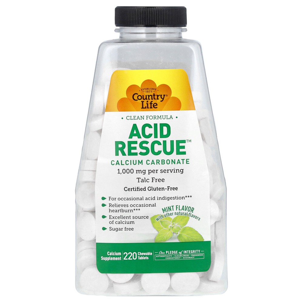 Acid Rescue, Calcium Carbonate, Mint, 1,000 mg, 220 Chewable Tablets (500 mg per-image