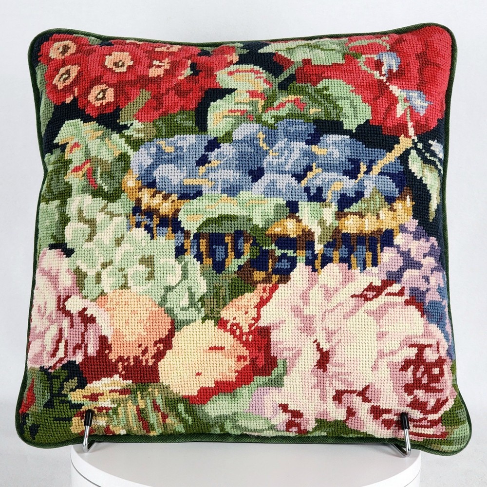 Floral Needlepoint w/Green Back 16