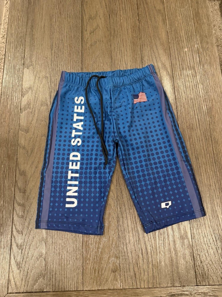 Mens Team USA Half Tights Spandex Compression Shorts Blue Medium