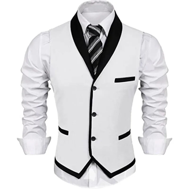 Men Patchwork Suit Vest Shawl Lapel Waistcoat Casual Business Slim Fit Vest