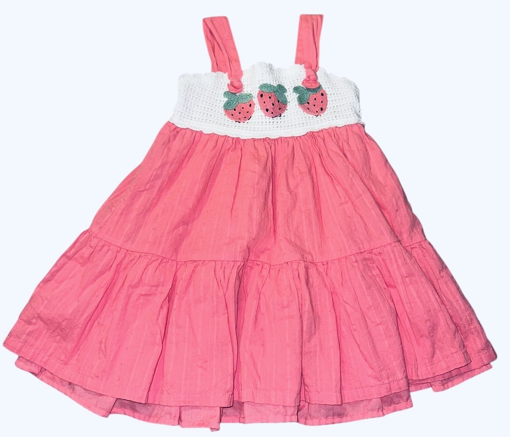Tommy Bahama Pink Lined Sundress Girls Size 5 Summer Embroidered Strawberries