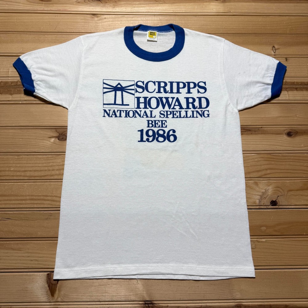 Vintage 1986 Scripps Howard National Spelling Bee Ringer T-Shirt USA Made Small