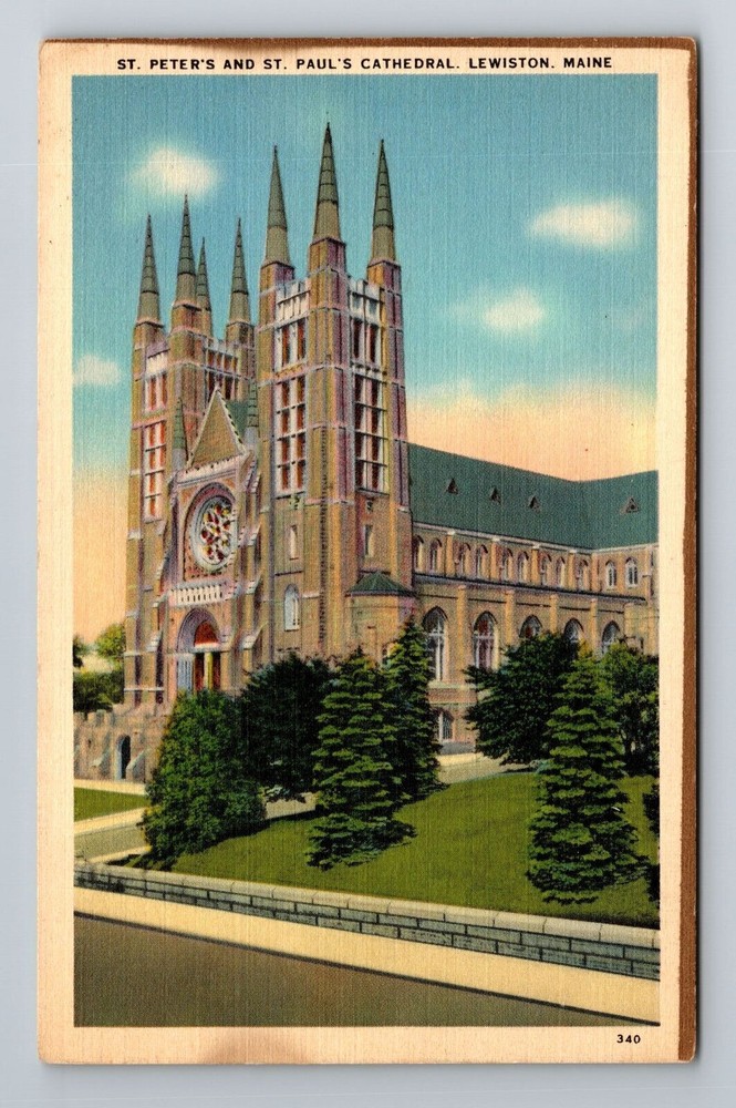 Lewiston ME-Maine, St Peter's And St Paul's Cathedral Religion Vintage Postcard