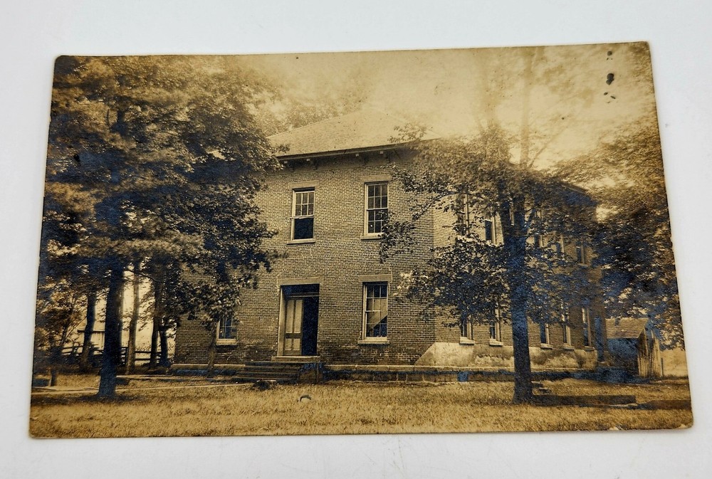 1908 Christmas Kenia Illinois School Building Postal Card to Woodbine Kansas