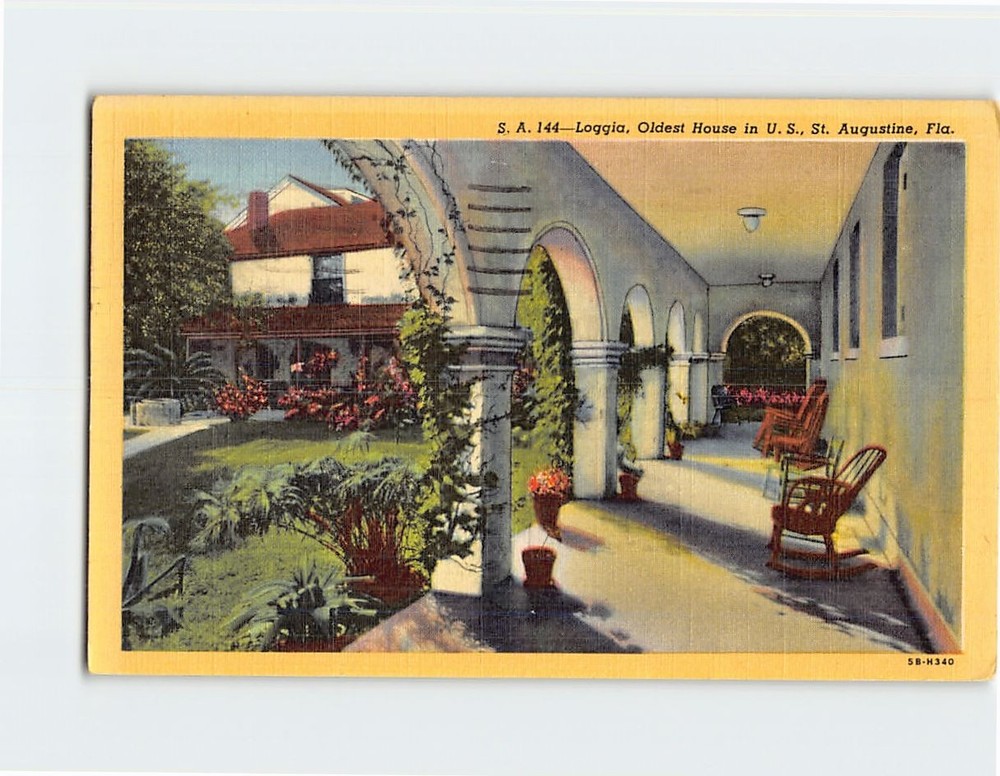 Postcard Loggia Oldest House in US St. Augustine Florida