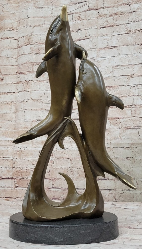 Enchanting Underwater World: Bronze Dolphins Statue - Fine Art by Miguel Lopez