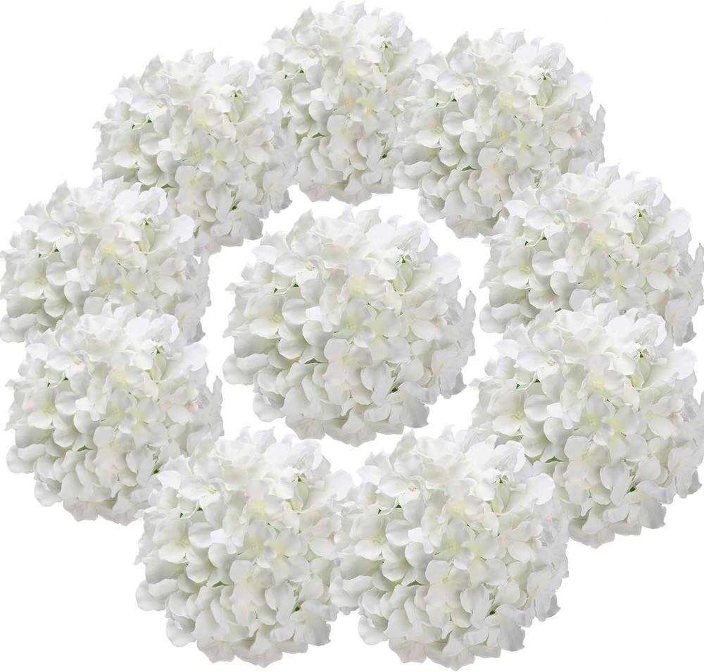 Flojery Silk Hydrangea Heads Artificial Flowers Heads with Stems for Home Wed...